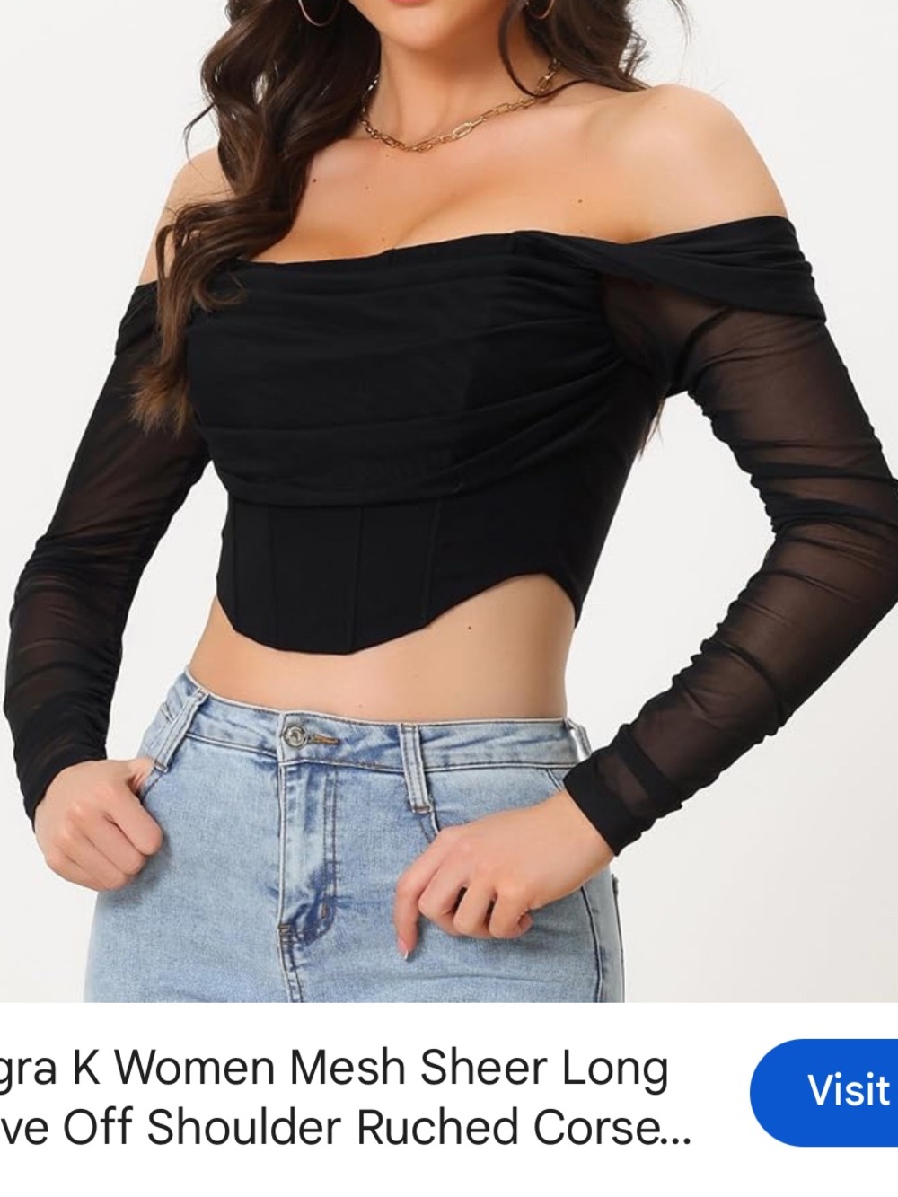 Off-Shoulder Black Sheer Sleeve Crop Top